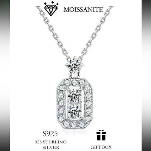 NWOT Sterling Silver  3 x 1 CT Moissanite Necklace 16” to 18” GRA Certified - Picture 2 of 7